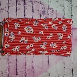 MADEWELL DAISY SIDE BUTTON SKIRT IN RETRO STRIPE LIPSTICK RED KNEE LENGTH 2